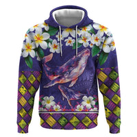 Hawaiian Plumeria and Humpback Whales Zip Hoodie Polynerian Art Tattoo-Navy Color LT03 Pullover Hoodie Navy - Polynesian Pride