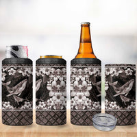 Hawaiian Plumeria and Humpback Whales 4 in 1 Can Cooler Tumbler Polynerian Art Tattoo-Grayscale Mode LT03 - Polynesian Pride