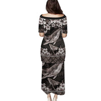 Hawaiian Plumeria and Humpback Whales Family Matching Puletasi and Hawaiian Shirt Polynerian Art Tattoo-Grayscale Mode LT03 - Polynesian Pride