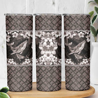 Hawaiian Plumeria and Humpback Whales Skinny Tumbler Polynerian Art Tattoo-Grayscale Mode LT03 - Polynesian Pride