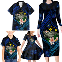 Hawaii Turtle Plumeria Flower Fanciful Family Matching Long Sleeve Bodycon Dress and Hawaiian Shirt LT03 - Polynesian Pride