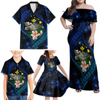 Hawaii Turtle Plumeria Flower Fanciful Family Matching Off Shoulder Maxi Dress and Hawaiian Shirt LT03 - Polynesian Pride