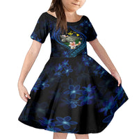 Hawaii Turtle Plumeria Flower Fanciful Family Matching Puletasi and Hawaiian Shirt LT03 Daughter's Dress Black - Polynesian Pride