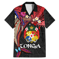 Tonga Emancipation Day Family Matching Mermaid Dress and Hawaiian Shirt Ngatu Humpback Whale Polynesian Flower LT03 Dad's Shirt - Short Sleeve Black - Polynesian Pride