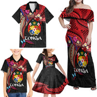 Tonga Emancipation Day Family Matching Off Shoulder Maxi Dress and Hawaiian Shirt Ngatu Humpback Whale Polynesian Flower LT03 - Polynesian Pride