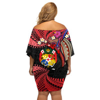 Tonga Emancipation Day Family Matching Off Shoulder Short Dress and Hawaiian Shirt Ngatu Humpback Whale Polynesian Flower LT03 - Polynesian Pride