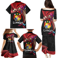Tonga Emancipation Day Family Matching Puletasi and Hawaiian Shirt Ngatu Humpback Whale Polynesian Flower LT03 - Polynesian Pride