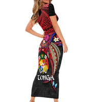 Tonga Emancipation Day Family Matching Short Sleeve Bodycon Dress and Hawaiian Shirt Ngatu Humpback Whale Polynesian Flower LT03 - Polynesian Pride