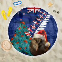 New Zealand Christmas Beach Blanket Kiwi Bird Santa and Silver Fern Funny Haka Dance LT03 One Size 150cm Blue - Polynesian Pride