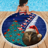 New Zealand Christmas Beach Blanket Kiwi Bird Santa and Silver Fern Funny Haka Dance LT03 - Polynesian Pride