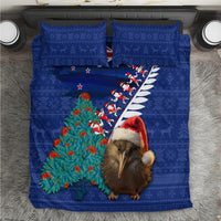 New Zealand Christmas Bedding Set Kiwi Bird Santa and Silver Fern Funny Haka Dance LT03 Blue - Polynesian Pride