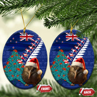 New Zealand Christmas Ceramic Ornament Kiwi Bird Santa and Silver Fern Funny Haka Dance LT03 Oval Blue - Polynesian Pride