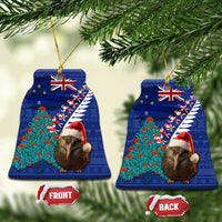 New Zealand Christmas Ceramic Ornament Kiwi Bird Santa and Silver Fern Funny Haka Dance LT03 Bell Flake Blue - Polynesian Pride