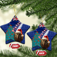 New Zealand Christmas Ceramic Ornament Kiwi Bird Santa and Silver Fern Funny Haka Dance LT03 Star Blue - Polynesian Pride