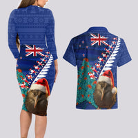 New Zealand Christmas Couples Matching Long Sleeve Bodycon Dress and Hawaiian Shirt Kiwi Bird Santa and Silver Fern Funny Haka Dance LT03 - Polynesian Pride