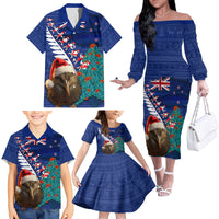 New Zealand Christmas Family Matching Off The Shoulder Long Sleeve Dress and Hawaiian Shirt Kiwi Bird Santa and Silver Fern Funny Haka Dance LT03 - Polynesian Pride