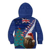 New Zealand Christmas Kid Hoodie Kiwi Bird Santa and Silver Fern Funny Haka Dance LT03 - Polynesian Pride