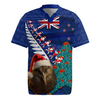 New Zealand Christmas Rugby Jersey Kiwi Bird Santa and Silver Fern Funny Haka Dance LT03 Blue - Polynesian Pride