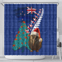 New Zealand Christmas Shower Curtain Kiwi Bird Santa and Silver Fern Funny Haka Dance LT03 - Polynesian Pride