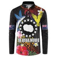 Cook Islands Independence Day Button Sweatshirt Maroro and Kakaia with Hibiscus Flower Polynesian Pattern LT03 Black - Polynesian Pride