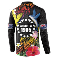 Cook Islands Independence Day Button Sweatshirt Maroro and Kakaia with Hibiscus Flower Polynesian Pattern LT03 - Polynesian Pride