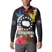 Cook Islands Independence Day Button Sweatshirt Maroro and Kakaia with Hibiscus Flower Polynesian Pattern LT03 - Polynesian Pride