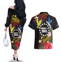 Cook Islands Independence Day Couples Matching Off The Shoulder Long Sleeve Dress and Hawaiian Shirt Maroro and Kakaia with Hibiscus Flower Polynesian Pattern LT03 - Polynesian Pride