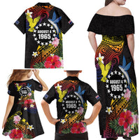 Cook Islands Independence Day Family Matching Off Shoulder Maxi Dress and Hawaiian Shirt Maroro and Kakaia with Hibiscus Flower Polynesian Pattern LT03 - Polynesian Pride