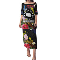 Cook Islands Independence Day Family Matching Puletasi and Hawaiian Shirt Maroro and Kakaia with Hibiscus Flower Polynesian Pattern LT03 Mom's Dress Black - Polynesian Pride