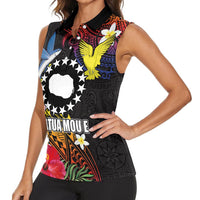 Cook Islands Independence Day Women Sleeveless Polo Shirt Maroro and Kakaia with Hibiscus Flower Polynesian Pattern LT03 - Polynesian Pride