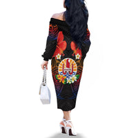 French Polynesia Bastille Day Family Matching Off The Shoulder Long Sleeve Dress and Hawaiian Shirt Tiare Flower and National Seal Polynesian Pattern LT03 - Polynesian Pride