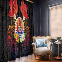 French Polynesia Bastille Day Window Curtain Tiare Flower and National Seal Polynesian Pattern LT03 - Polynesian Pride