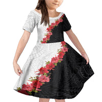 Hawaii Red Hibiscus Flowers Family Matching Mermaid Dress and Hawaiian Shirt Polynesian Pattern With Half Black White Version LT03 Daughter's Dress Black - Polynesian Pride