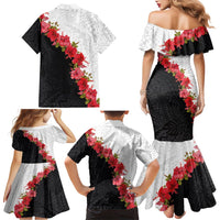 Hawaii Red Hibiscus Flowers Family Matching Mermaid Dress and Hawaiian Shirt Polynesian Pattern With Half Black White Version LT03 - Polynesian Pride