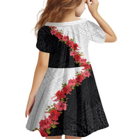 Hawaii Red Hibiscus Flowers Kid Short Sleeve Dress Polynesian Pattern With Half Black White Version