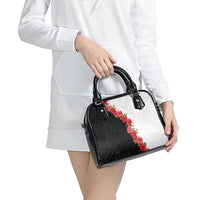 Hawaii Red Hibiscus Flowers Shoulder Handbag Polynesian Pattern With Half Black White Version