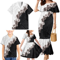 Hawaii Grayscale Hibiscus Flowers Family Matching Mermaid Dress and Hawaiian Shirt Polynesian Pattern With Half Black White Version LT03 - Polynesian Pride