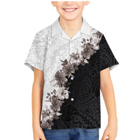 Hawaii Grayscale Hibiscus Flowers Family Matching Mermaid Dress and Hawaiian Shirt Polynesian Pattern With Half Black White Version LT03 Son's Shirt Black - Polynesian Pride