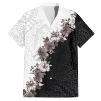 Hawaii Grayscale Hibiscus Flowers Family Matching Off Shoulder Maxi Dress and Hawaiian Shirt Polynesian Pattern With Half Black White Version LT03 Dad's Shirt - Short Sleeve Black - Polynesian Pride