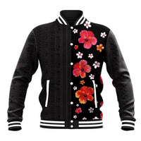 Hawaii Hibiscus and Plumeria Flowers Baseball Jacket Tapa Tribal Pattern Half Style Colorful Mode