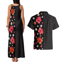 Hawaii Hibiscus and Plumeria Flowers Couples Matching Tank Maxi Dress and Hawaiian Shirt Tapa Tribal Pattern Half Style Colorful Mode LT03 - Polynesian Pride