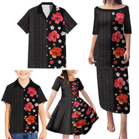 Hawaii Hibiscus and Plumeria Flowers Family Matching Puletasi and Hawaiian Shirt Tapa Tribal Pattern Half Style Colorful Mode LT03 - Polynesian Pride