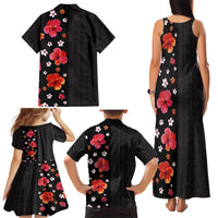 Hawaii Hibiscus and Plumeria Flowers Family Matching Tank Maxi Dress and Hawaiian Shirt Tapa Tribal Pattern Half Style Colorful Mode