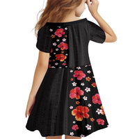 Hawaii Hibiscus and Plumeria Flowers Kid Short Sleeve Dress Tapa Tribal Pattern Half Style Colorful Mode LT03 - Polynesian Pride