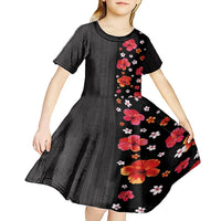 Hawaii Hibiscus and Plumeria Flowers Kid Short Sleeve Dress Tapa Tribal Pattern Half Style Colorful Mode LT03 - Polynesian Pride