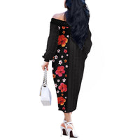 Hawaii Hibiscus and Plumeria Flowers Off The Shoulder Long Sleeve Dress Tapa Tribal Pattern Half Style Colorful Mode LT03 - Polynesian Pride