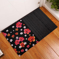 Hawaii Hibiscus and Plumeria Flowers Rubber Doormat Tapa Tribal Pattern Half Style Colorful Mode