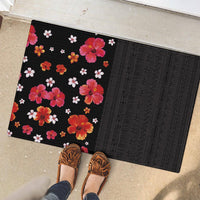 Hawaii Hibiscus and Plumeria Flowers Rubber Doormat Tapa Tribal Pattern Half Style Colorful Mode