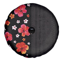 Hawaii Hibiscus and Plumeria Flowers Spare Tire Cover Tapa Tribal Pattern Half Style Colorful Mode LT03 - Polynesian Pride