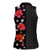 Hawaii Hibiscus and Plumeria Flowers Women Sleeveless Polo Shirt Tapa Tribal Pattern Half Style Colorful Mode LT03 - Polynesian Pride